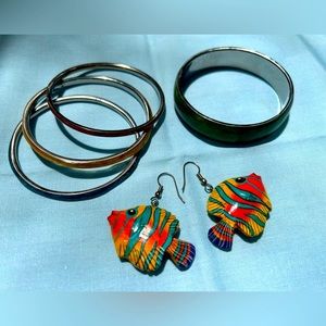 Tropical beach vacation jewelry set, bangles & earrings